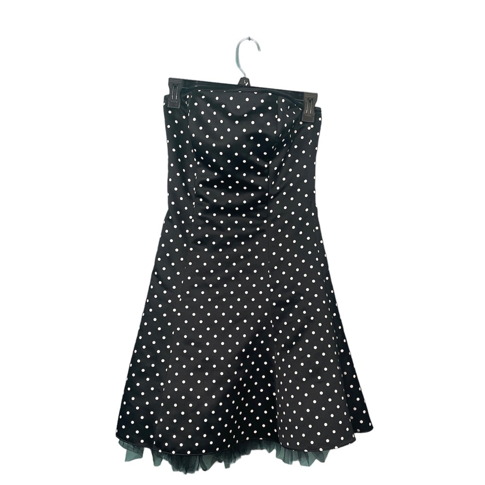 Jessica McClintock for Gunne Sax Strapless Tulle Black Green Polka Dot Dress 3/4